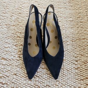 Boden Lydia Suede Slingback Heels, 6.5, Navy, NEW